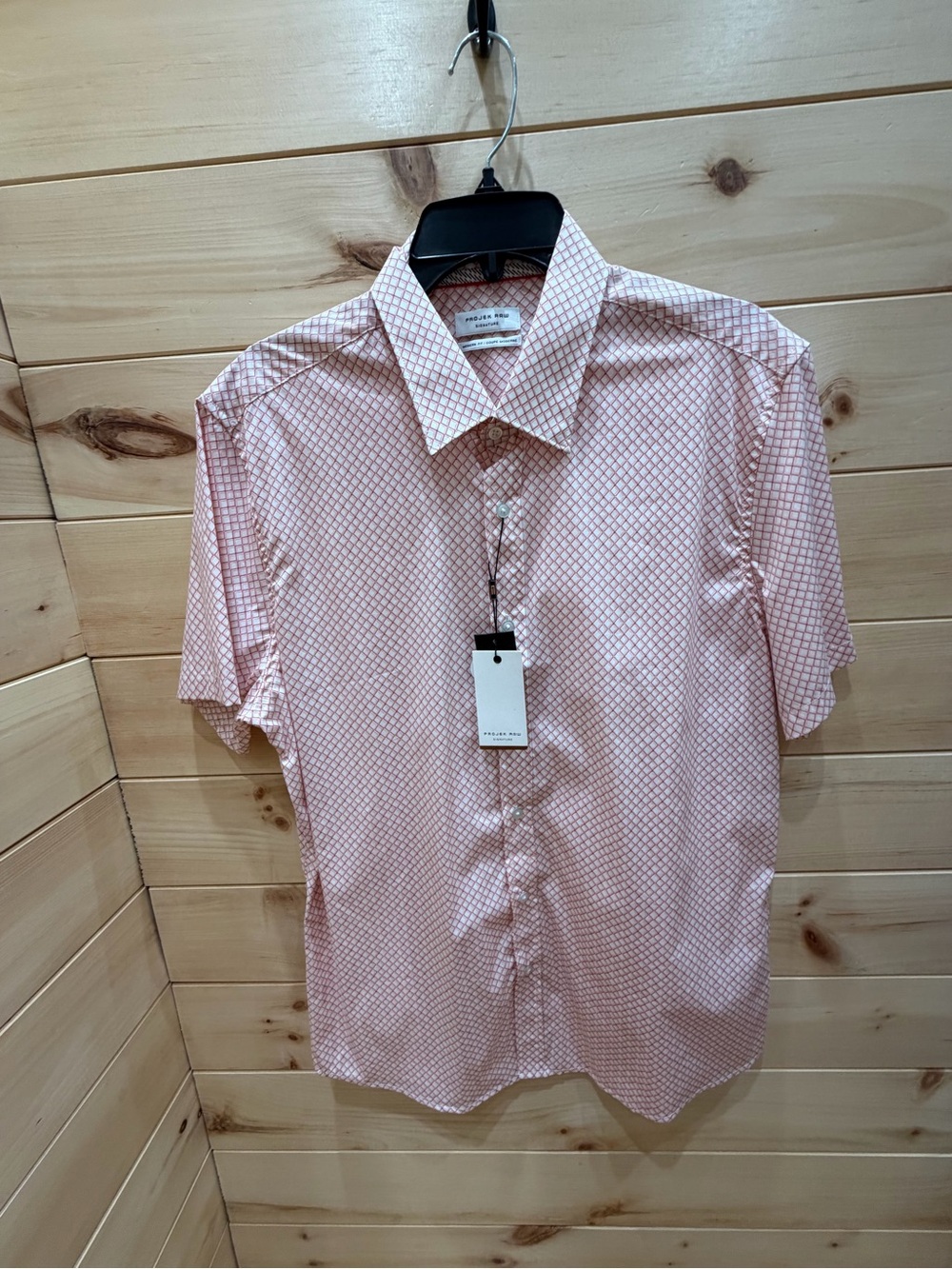 Projek Raw Short-Sleeve Pink Geometric Button-Down Shirt